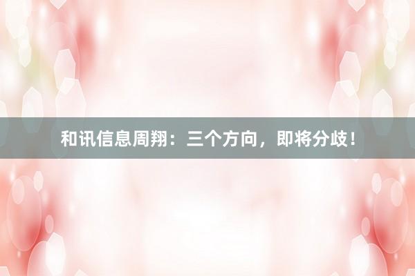 和讯信息周翔：三个方向，即将分歧！