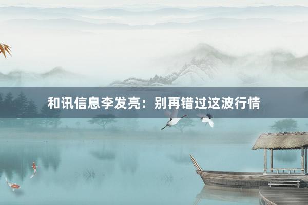 和讯信息李发亮：别再错过这波行情