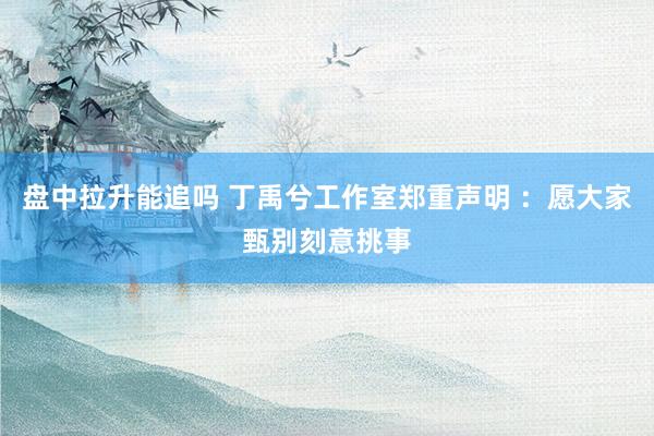 盘中拉升能追吗 丁禹兮工作室郑重声明 ：愿大家甄别刻意挑事