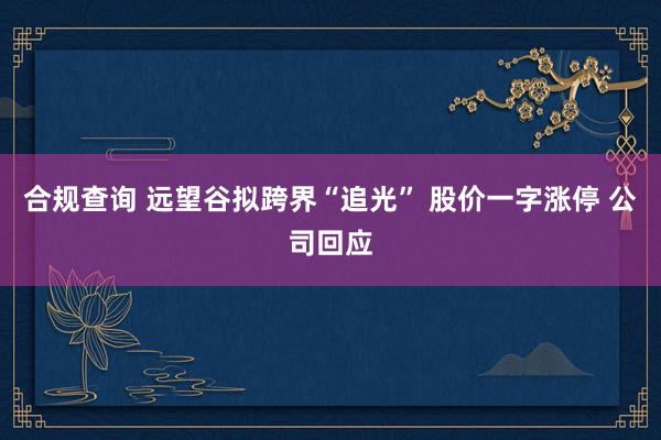 合规查询 远望谷拟跨界“追光” 股价一字涨停 公司回应