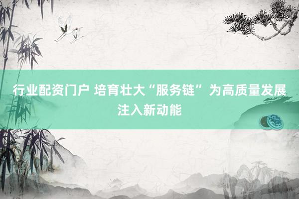 行业配资门户 培育壮大“服务链” 为高质量发展注入新动能